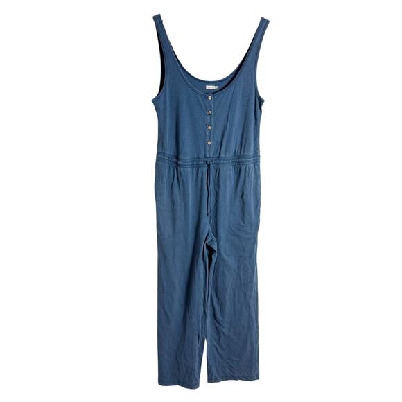 Faherty Terra Blue Scoop Neck Sleeveless Straight Leg Organic Cotton Jumpsuit L - Picture 5 of 10